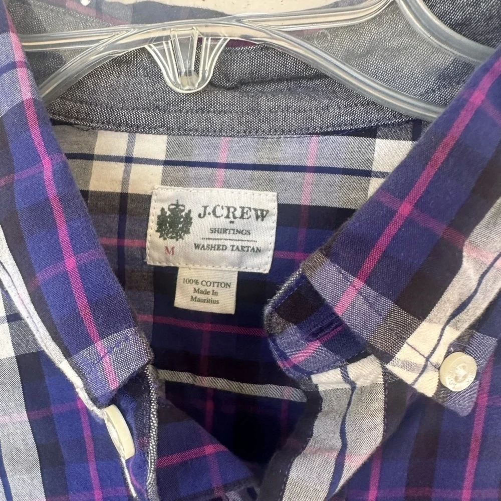 J. Crew Men's Blue and White Plaid Shirt